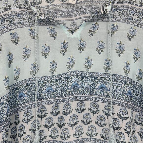 J.Jill Dress Large Tunic Coverup Blue Boho Floral 3/4 Sleeve Split Neck Tencel - Picture 3 of 13